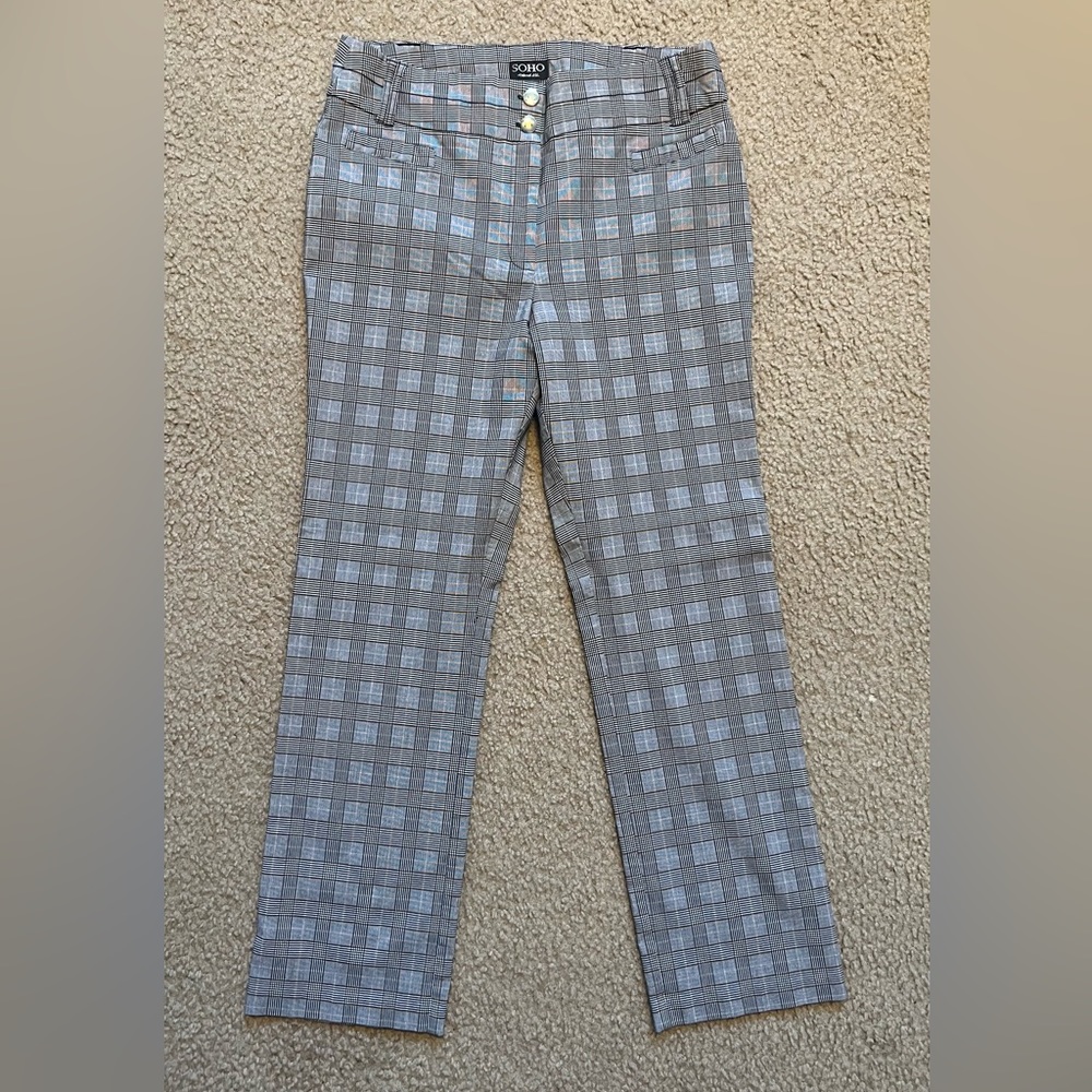 Soho Apparel Ltd Plaid Pattern Pants, Faux Pockets Front And Back, Size 14
